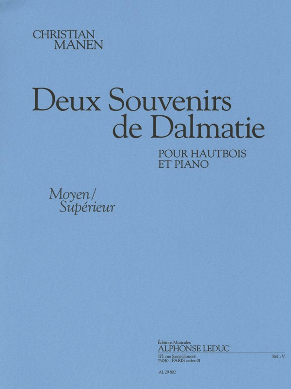 Manen 2 Souvenirs De Dalmatie Jadransko More Et Oboe & Piano Book