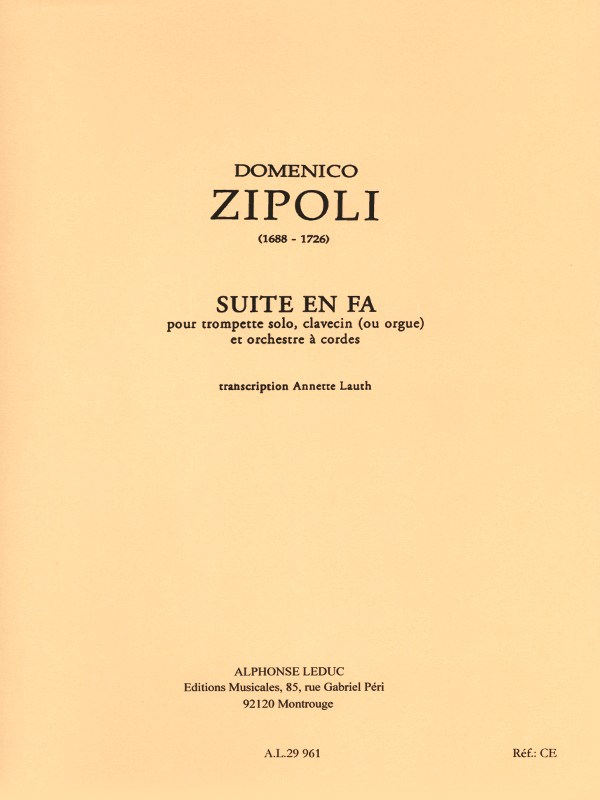 Zipoli Lauth Suite In F Trumpet Strings Hpcd Or Organ Score/Parts