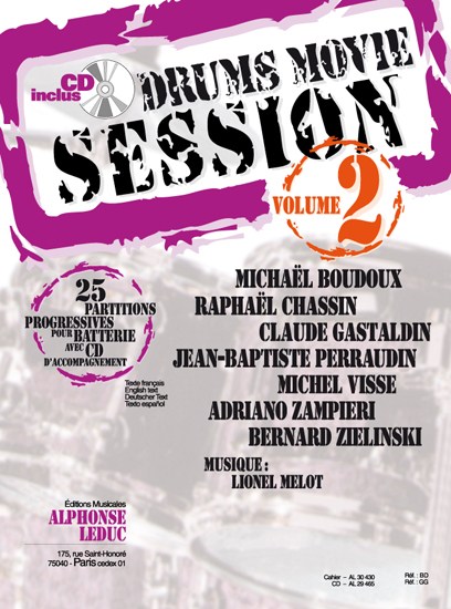 Auteurs Divers: Drums movie session (volume 2) 25 pièces pour batterie (livre + cd) - le livre