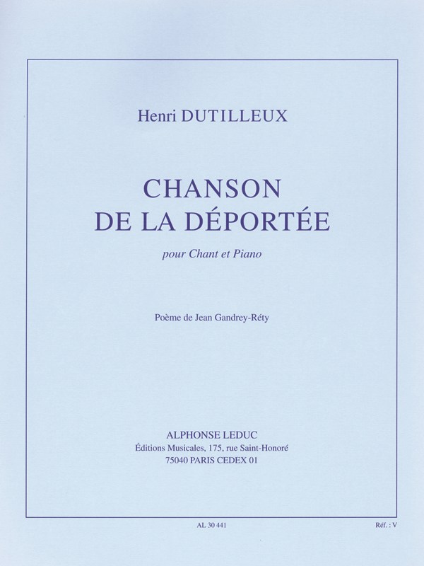 Dutilleux Henri Chanson De La Deportee Voice & Piano Book