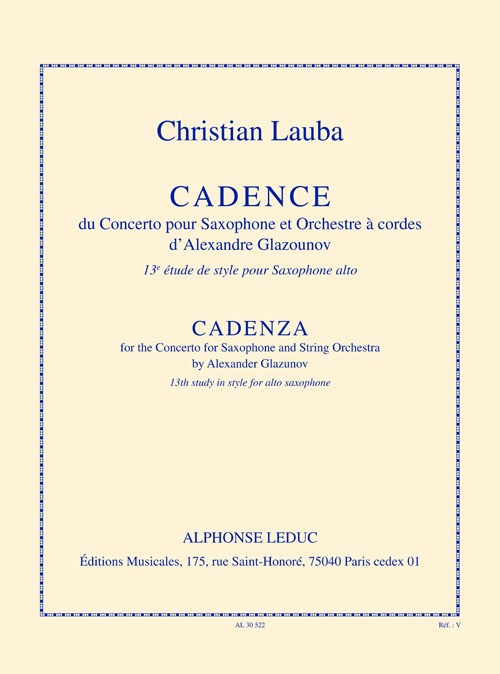 Lauba: Cadence du concerto pour saxophone et orchestre à cordes d'alexandre glazounov (4') 13e étude de style pour saxophone alto
