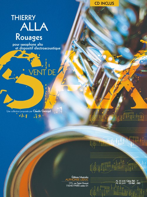 Alla: Rouages (5'10'') (6e) (livre avec cd) (collection vent de sax) pour saxophone alto et dispositif electroacoustique (livre seul)