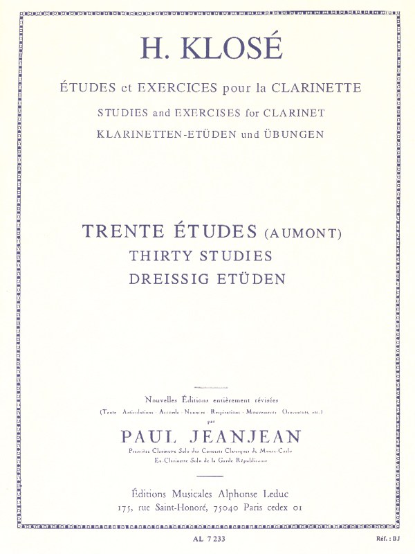 Hyacinthe E. Klosé: 30 Etudes d'après H.Aumont (Clarinet solo)