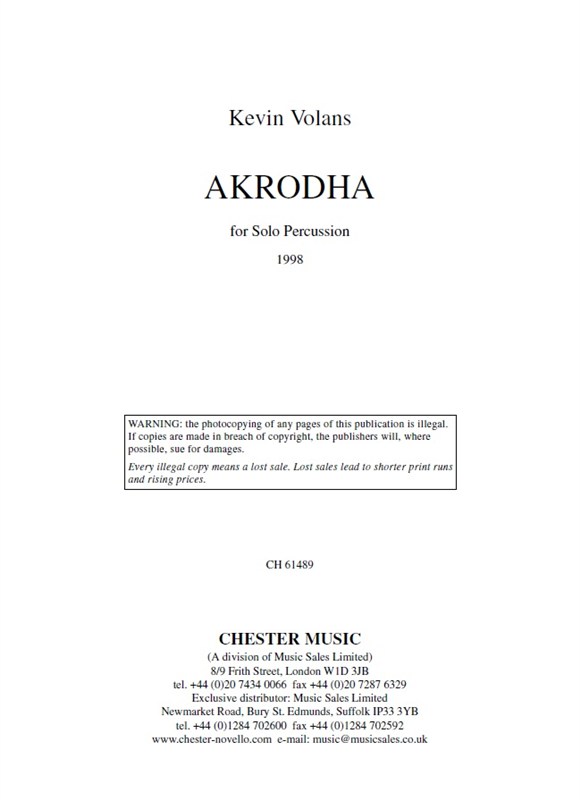 Kevin Volans: Akrodha For Solo Percussion