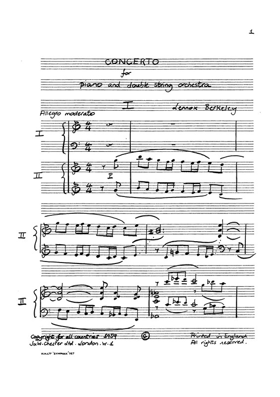 Lennox Berkeley: Concerto For Piano and Double String Orchestra (2 Piano Version)