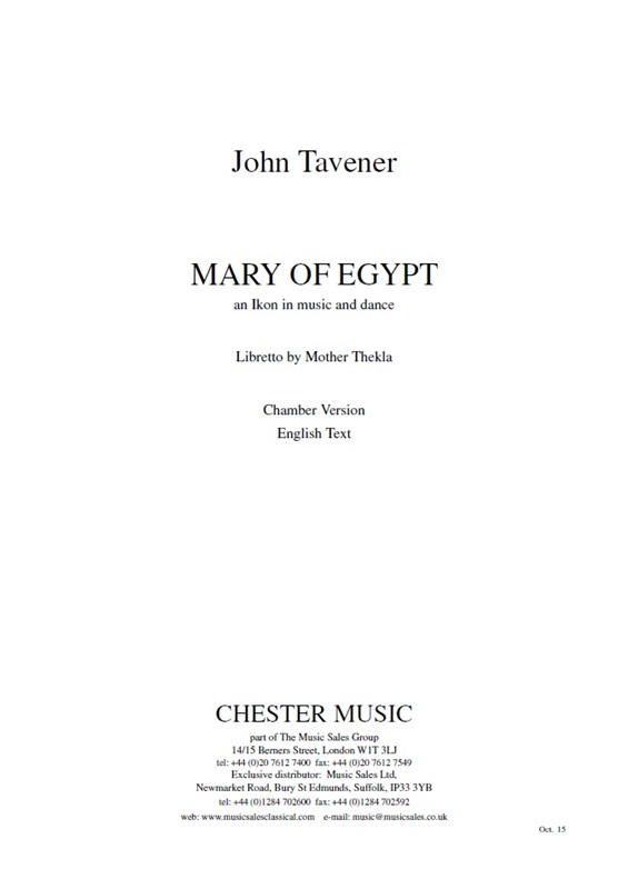 John Tavener: Mary Of Egypt (Study Score)