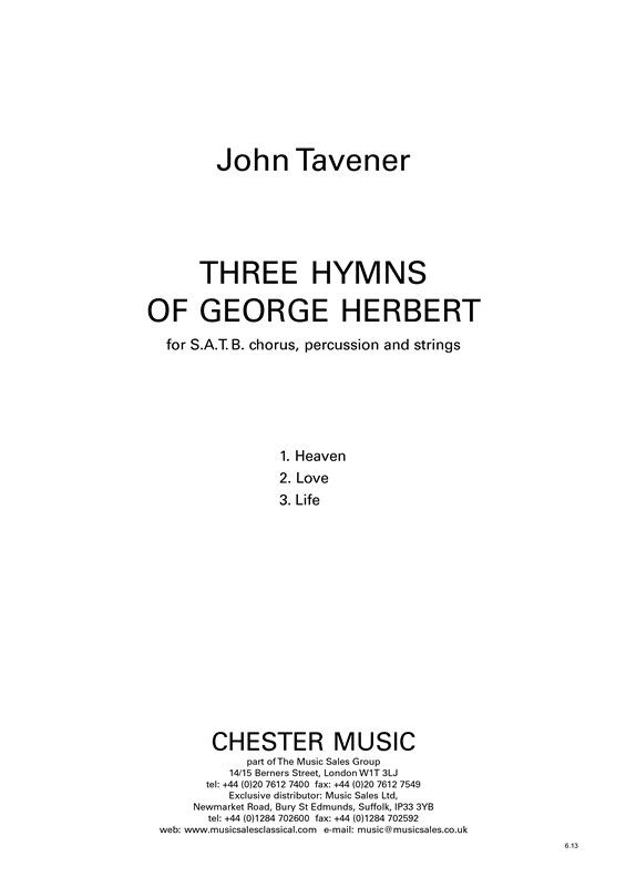 John Tavener: Three Hymns Of George Herbert (Full Score)