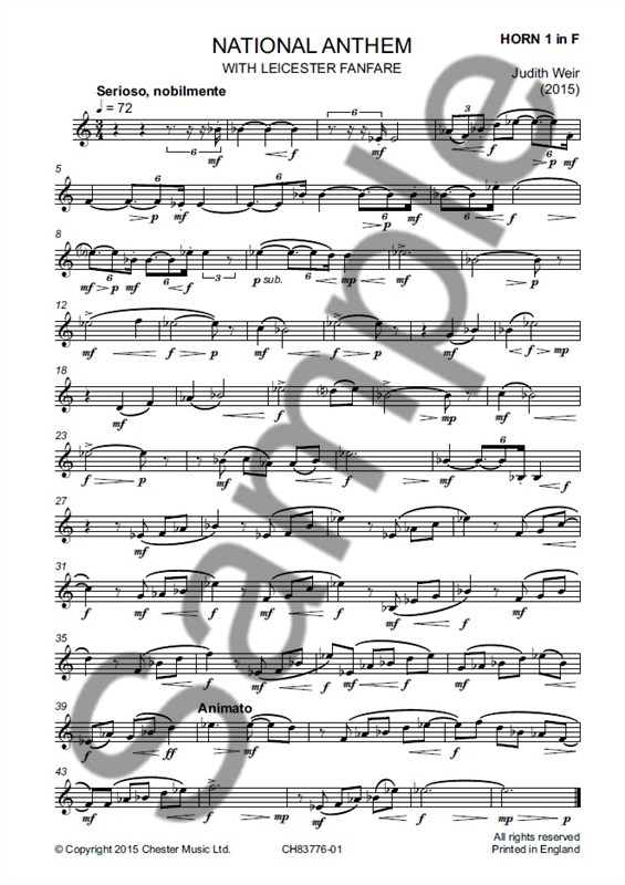 Judith Weir: National Anthem With Leicester Fanfare (Brass Parts)