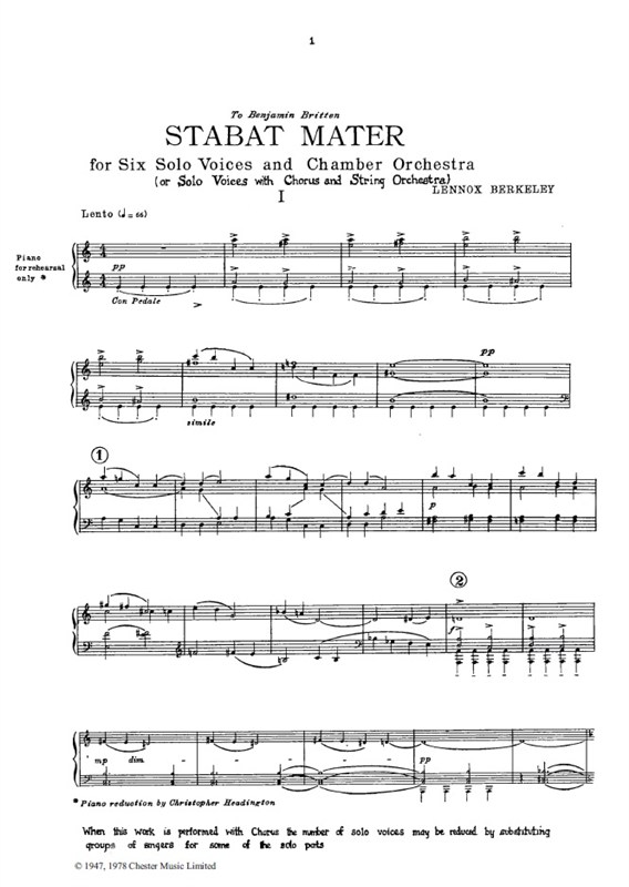 Lennox Berkeley: Stabat Mater (Vocal Score)
