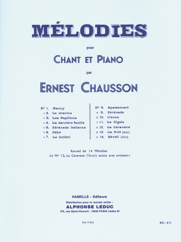 Chausson 14 Melodies Voice & Piano Book
