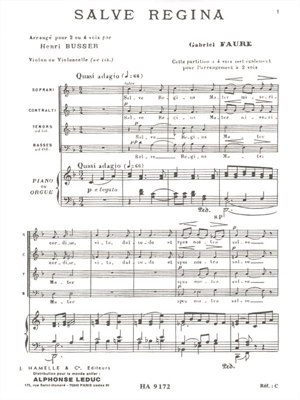 Gabriel Fauré: Salve Regina Op.67, No.1 (Choral-Mixed accompanied)