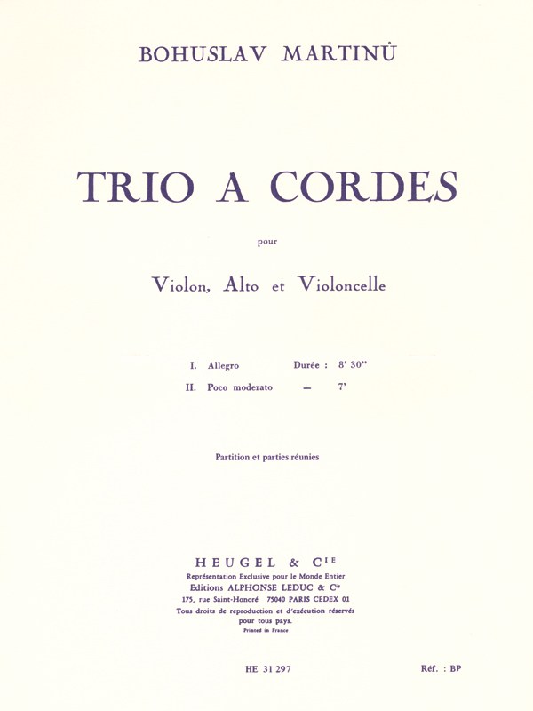 Bohuslav Martinu: Trio À Cordes No.1, H136 (Trio - Strings)