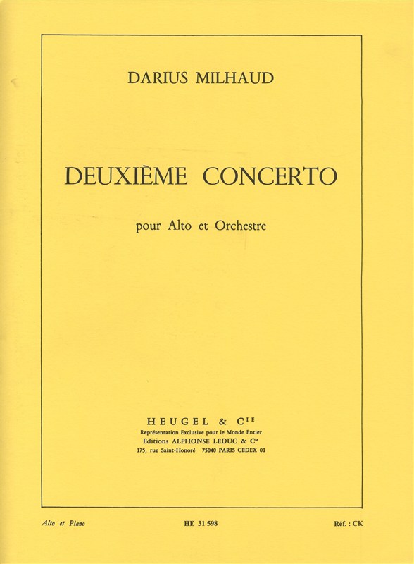 Darius Milhaud: Concerto No.2, Op.340 (Viola & Piano)