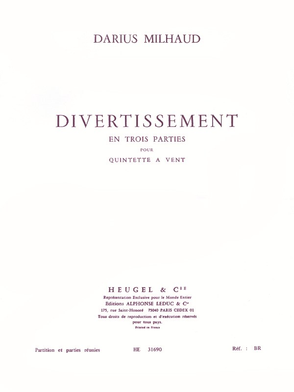 Darius Milhaud: Divertissement en 3 Parties Op.299b (Quintet-Wind)