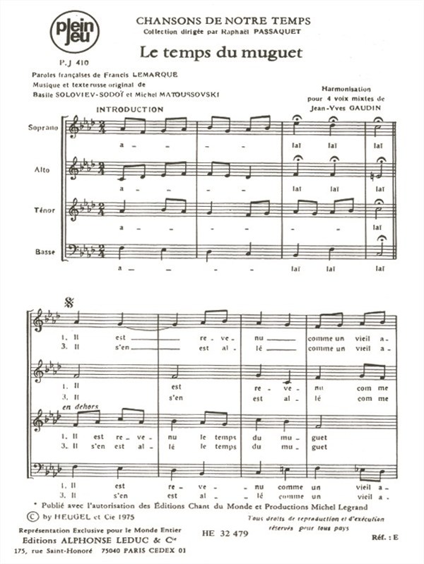 Lemarque Sodoi Chansons De Notre Temps Pj410 Le Temps Du Muguet 4 Part