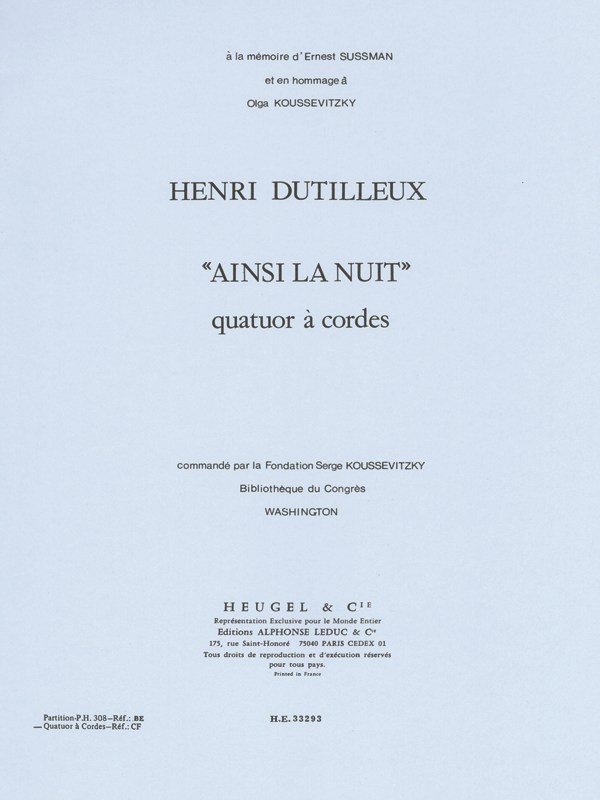 Henri Dutilleux: Ainsi la Nuit (Quartet-Strings)