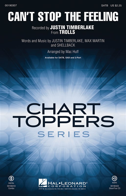 Justin Timberlake: Can't Stop The Feeling (SATB Songbook)