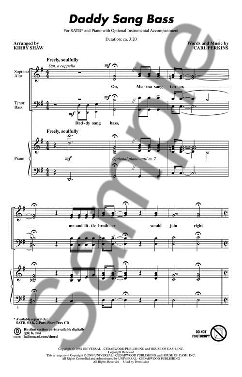 PERKINS CARL DADDY SANG BASS (ARR SHAW KIRBY) SATB CHOR