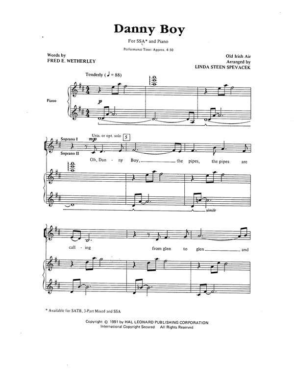 Frederick Edward Weatherly: Danny Boy (arr. Spevacek) - SSA