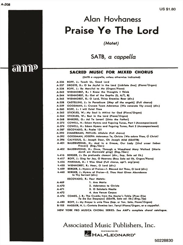Praise Ye The Lord Motet A Cappella