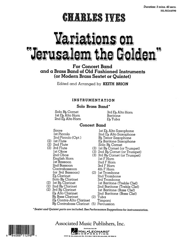 Variations On Jerusalem Th E Golden - Band Full Score