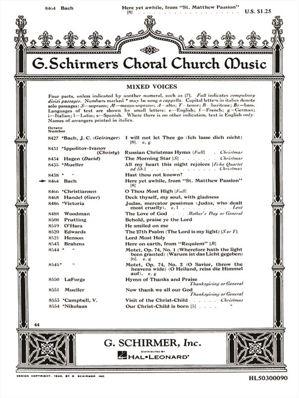 Here Yet Awhile From St. Matthew Passion With Organ