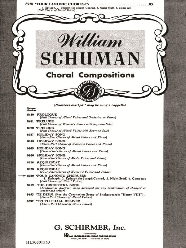Four Canonic Choruses Unaccompanied A Cappella