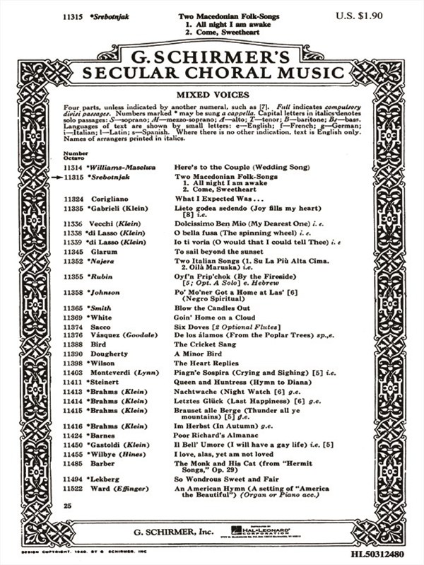 Two Macedonian Folk Songs All Night I Am Awake Come, Sweetheart A Cappella