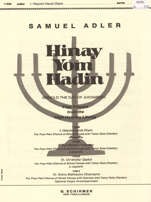 Hayom Harat Olam A Cappella W/Tenor Solo(Cantor)