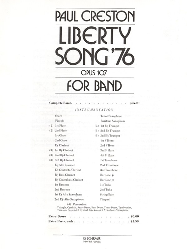 Liberty Song '76 Op107 Bd Extra Sc