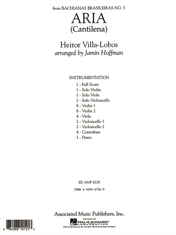 Villa-Lobos Heitor Aria (Cantilena) Full Score
