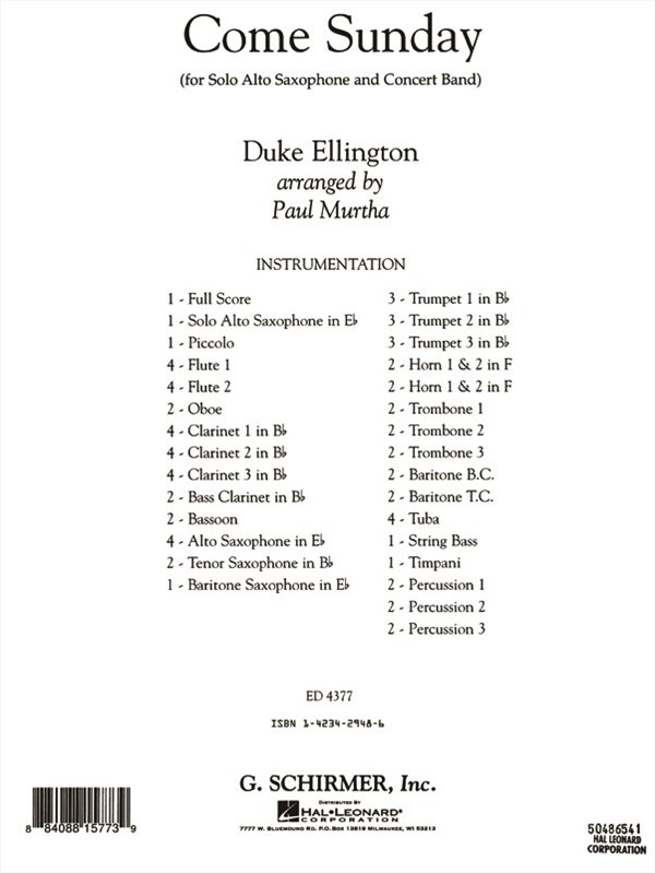 Ellington Duke Come Sunday Full Score