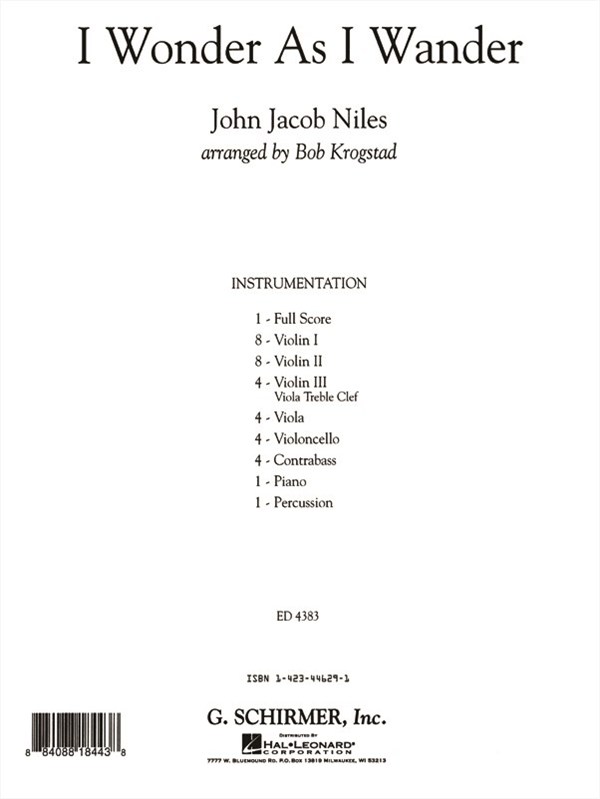 Niles John Jacob I Wonder As I Wander Full Score (Krogstad Bob) Score
