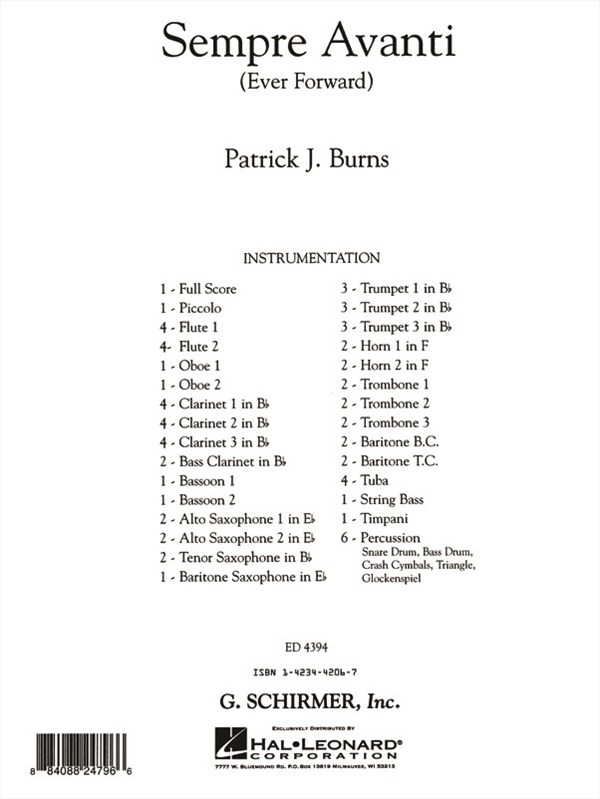 Burns Patrick A Sempre Avanti Full Score
