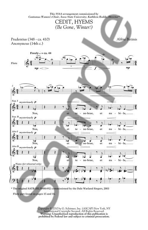Abbie Betinis: Cedit Hyems (Be Gone, Winter!) (SSAA)