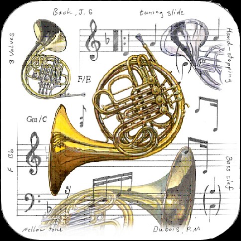 Little Snoring Gifts: French Horn Coasters - Pack Of 4