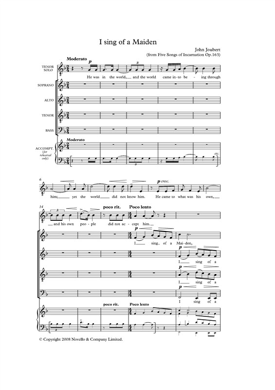 John Joubert: I Sing Of A Maiden (Five Songs Of Incarnation) - Tenor/SATB
