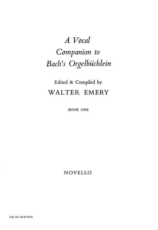 Vocal Companion To Bach's Orgelbuchlein Book 1 (Vocal Score)
