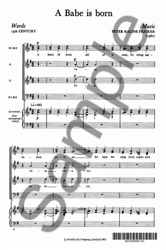 Peter Racine Fricker: A Babe Is Born (SATB)