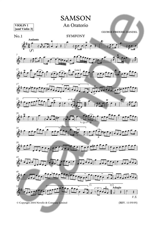 G.F. Handel: Samson (Violin 1 Part)