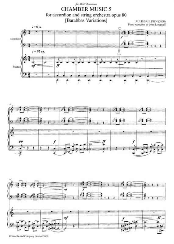 SALLINEN AULIS CHAMBER MUSIC V ACCORDION SOLO WITH PIANO REDUCTION BK