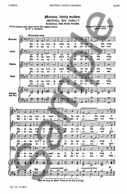 Orlando Lassus: Matona, Lovely Maiden