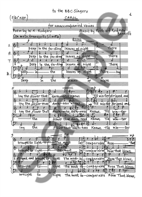 RR Bennett: Carol for SATB Chorus