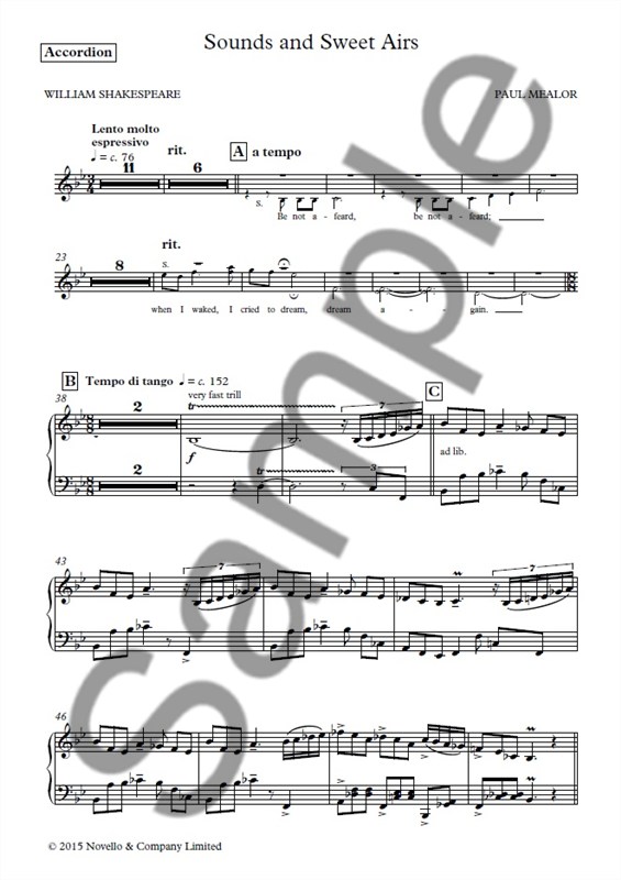 Paul Mealor: Sounds And Sweet Airs (Accordion Part)