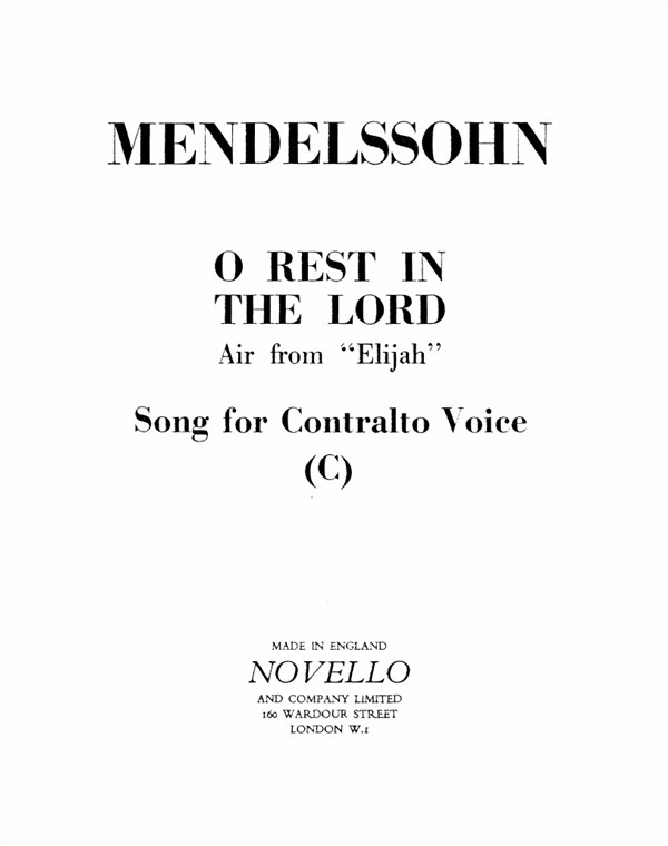 Mendelssohn, F O Rest In The Lord In C Vce/Pf