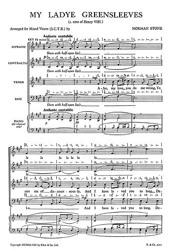 Stone, Norman My Ladye Greensleeves Satb