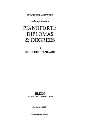 Specimen Answers To The Questions for Piano Diplomas/Degrees