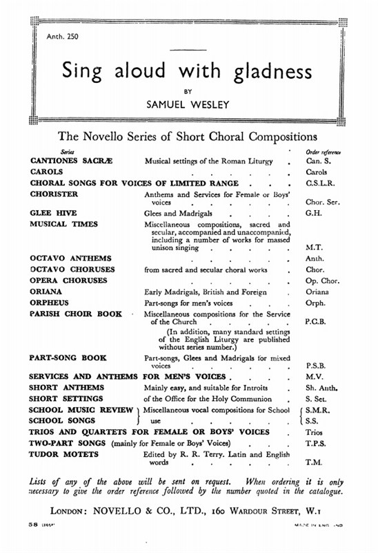 Samuel Wesley: Sing Aloud With Gladness (Exultate Deo)