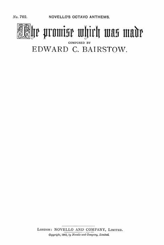 Bairstow: The Promise Which Was Made