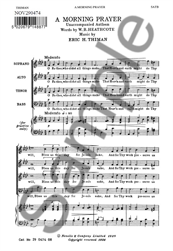 Thiman: Morning Prayer for SATB Chorus